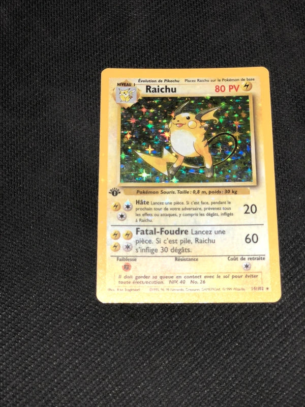 Carte Pokemon-Raichu 14/102 Holo Édition 1-Set De Base-FR-Excellente