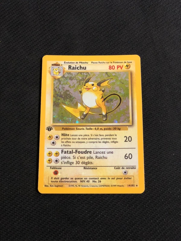 Carte Pokemon-Raichu 14/102 Holo Édition 1-Set De Base-FR-Excellente